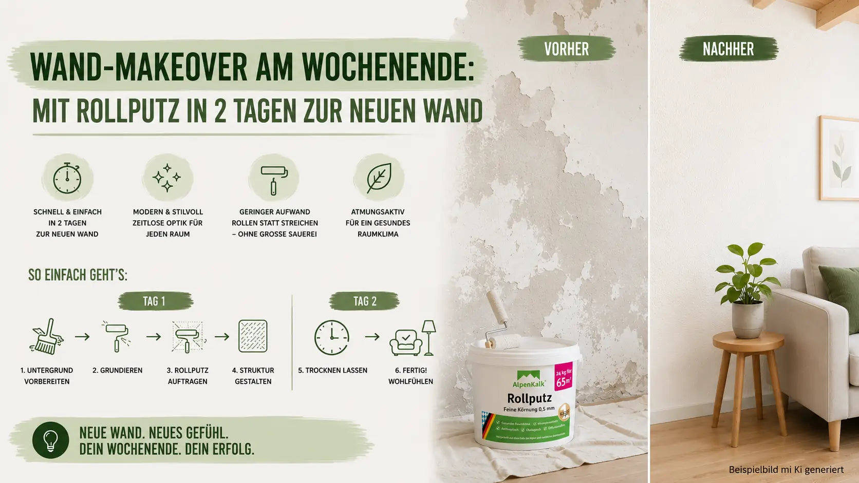 Wand-Makeover am Wochenende: Mit Rollputz in 2 Tagen zur neuen Wand