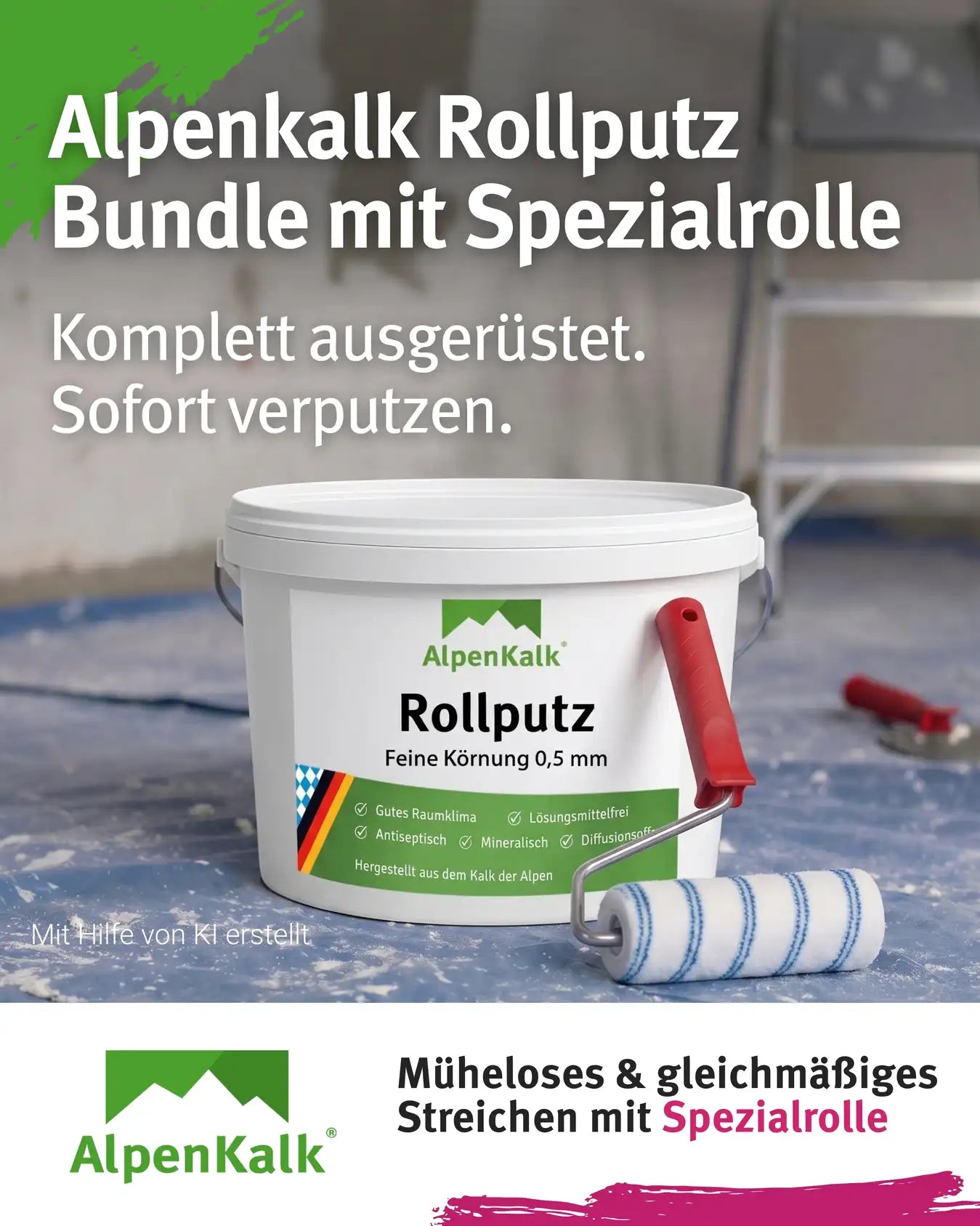 Rollputz fein (0,5 mm) jetzt 24 kg (20+4) / ca. 65 m²