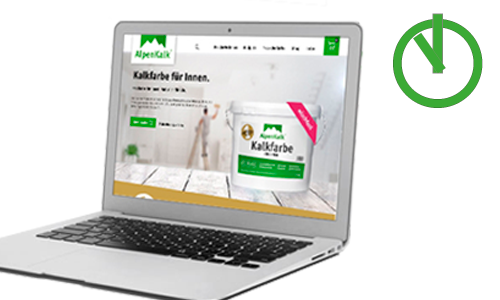 Laptop der kurze Lieferzeiten auf der AlpenKalk Webseite zeigt